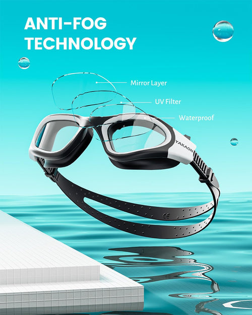 Adult Swimming Goggles - UV Protection, Anti-Glare, Anti-Fog, Anti-Leak, Silicone Strap Clear/Polarized Lenses