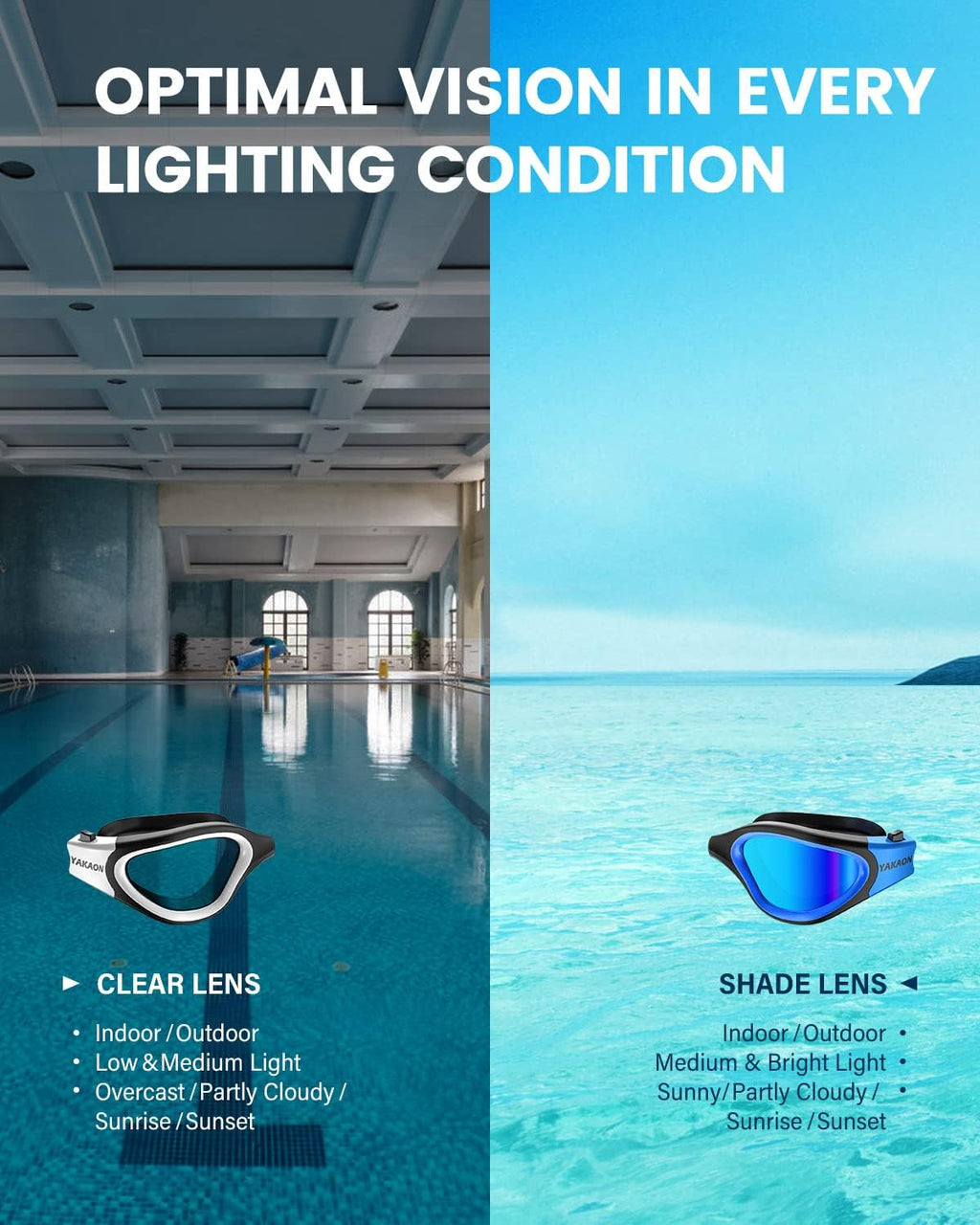 Adult Swimming Goggles - UV Protection, Anti-Glare, Anti-Fog, Anti-Leak, Silicone Strap Clear/Polarized Lenses